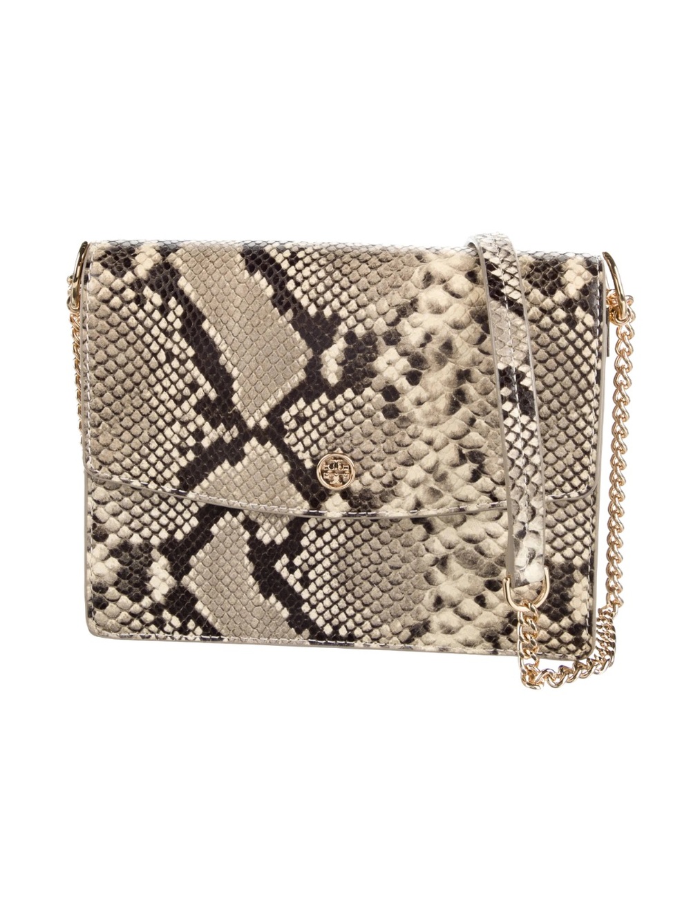 Tory Burch Beige and Black Snake-Print Crossbody Bag